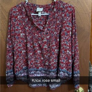 Knox Rose Women's Burgundy Floral Blouse